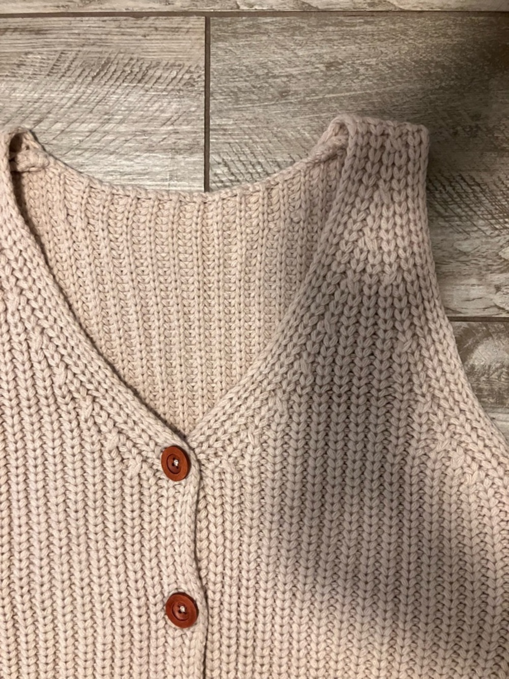 Chunky Knit Button Front Vest in Light Beige - Picture 2 of 3